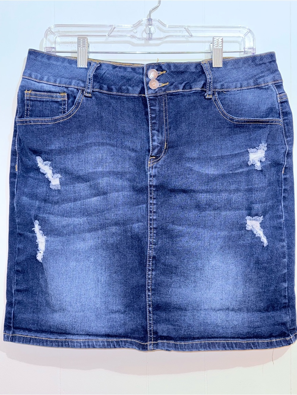 Sandpiper Distressed Denim Mini Skirt Dark Wash Size 18 EUC